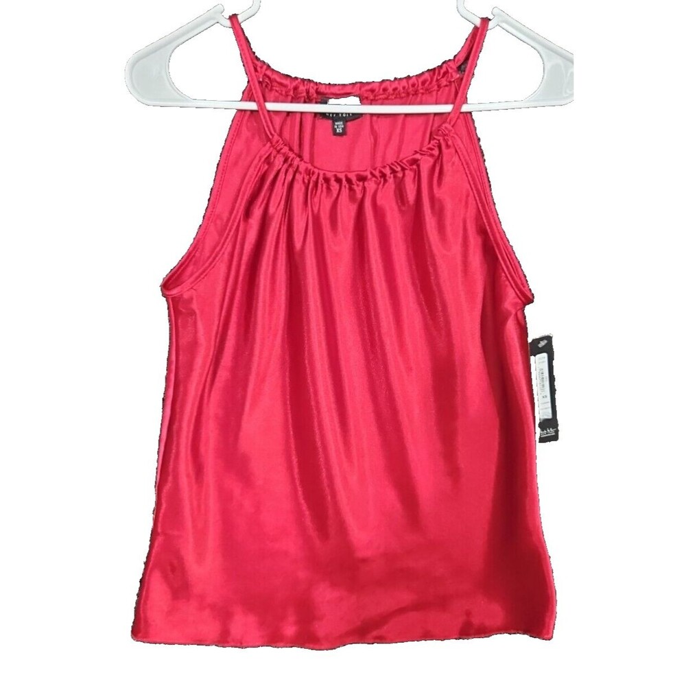 Nicole Miller Women's XS Extra Small Tank Top Red Satin Halter NWT Flawed
